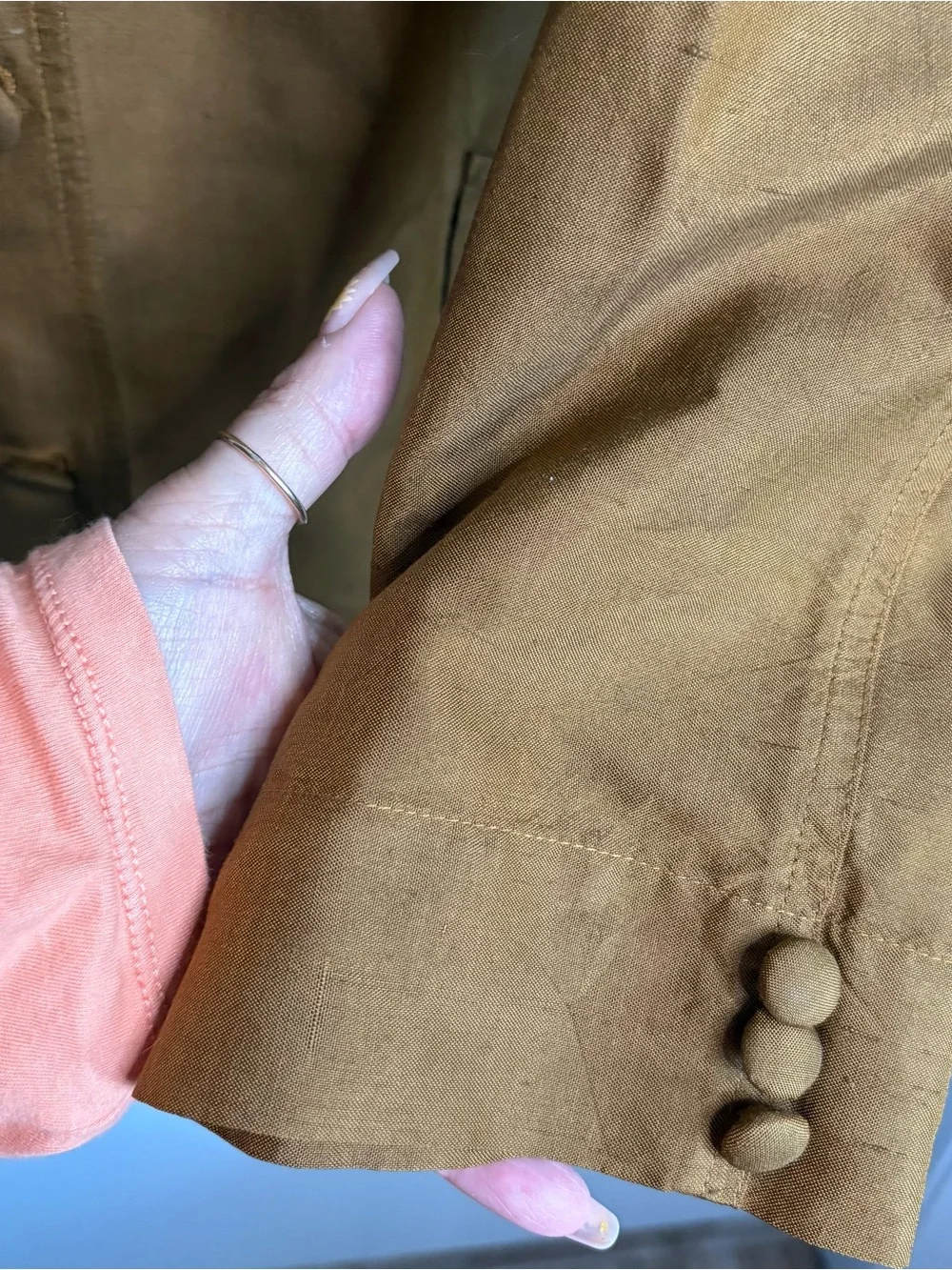 J. Jill Silk Button Front Jacket Bronze XL Pockets Mid-Length Vintage Lagenlook - Picture 4 of 10